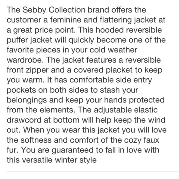 Sebby Collection Women's Puffer Jacket
Reversible Cozy Faux Fur Hood
Graphite - Picture 10 of 10